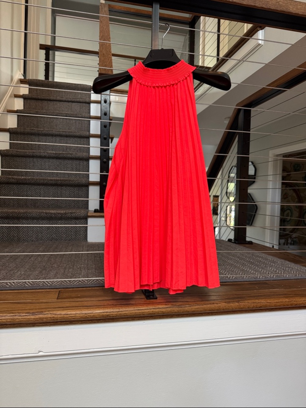 A.L.C. Bright Coral Pleated Halter Top
